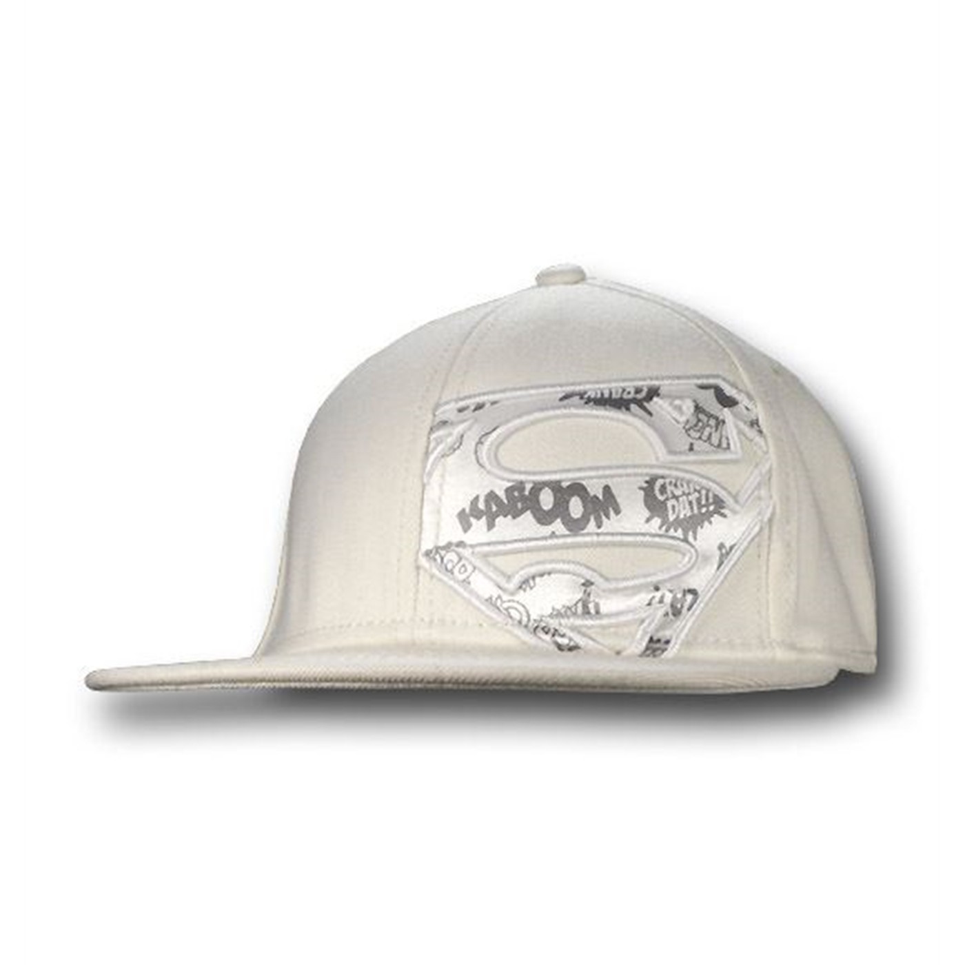 Superman White Flat Bill Logo Flex Cap, White