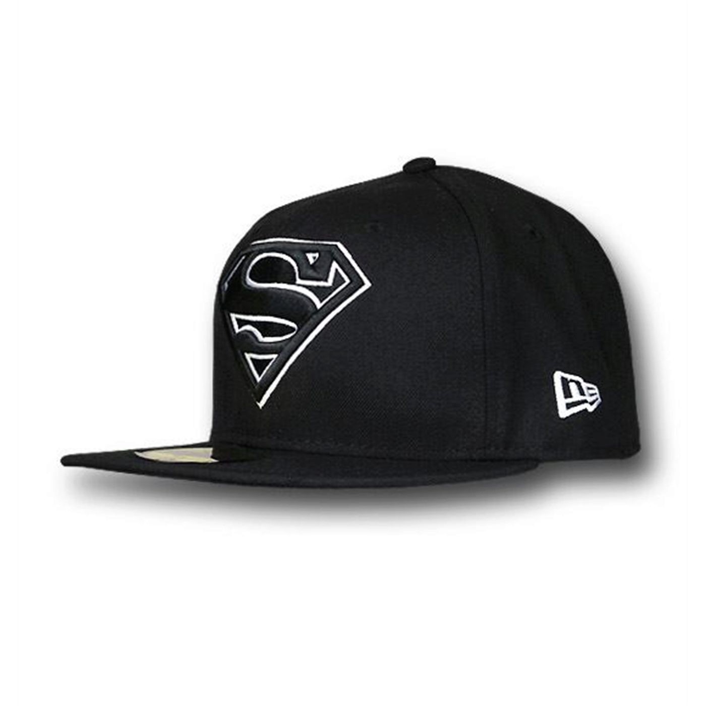 Superman 59Fifty White Logo Black Flat Bill Cap, Black
