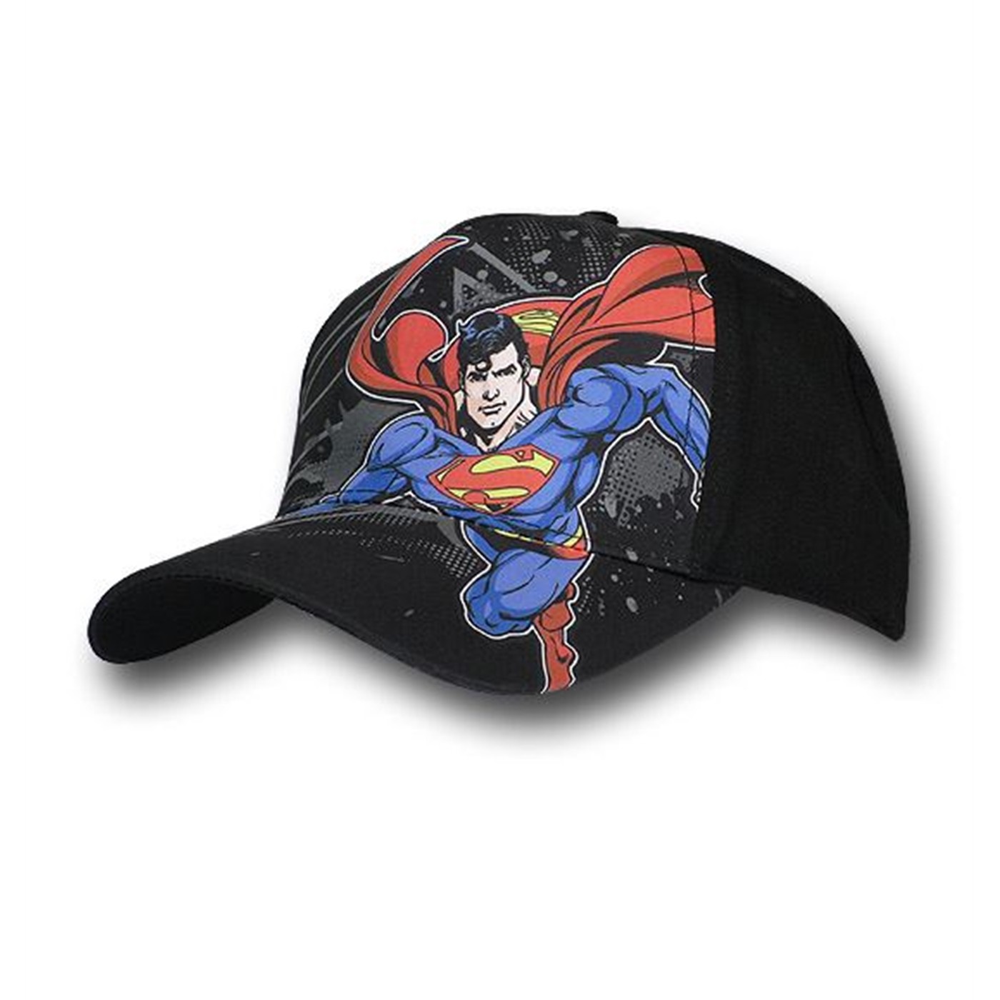 Superman Flying on Splatter Youth Baseball Cap, Black