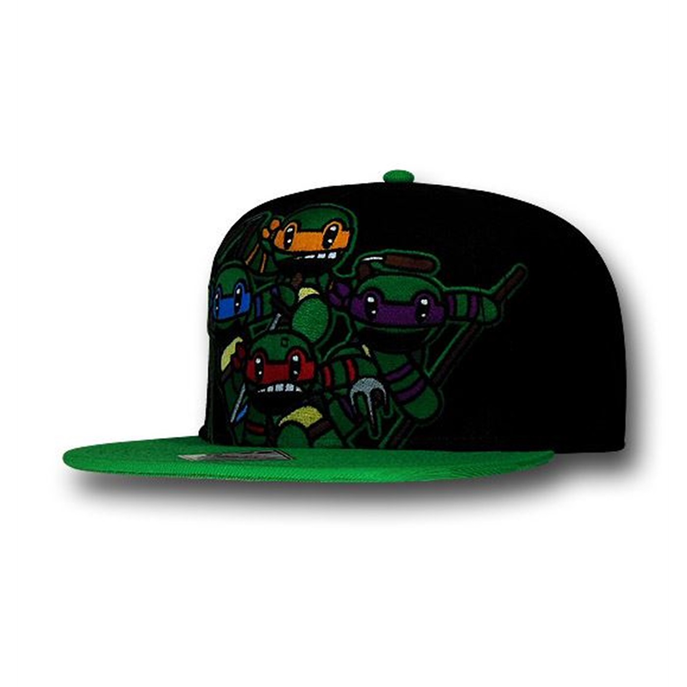 TMNT Cute Turtle Group Green Snapback Cap, Black