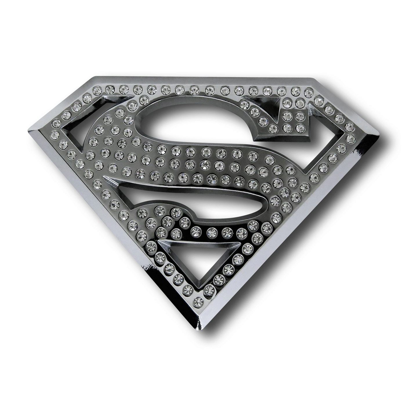 Superman Bling Symbol 3D Plastic Car Emblem, Silver
