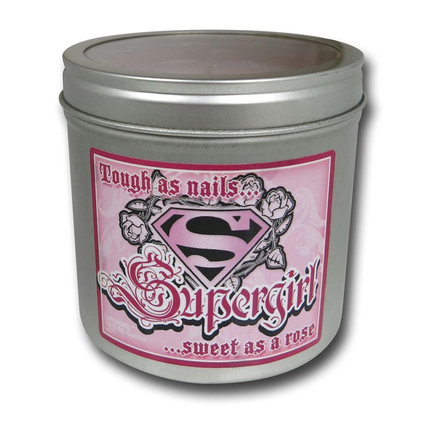 Supergirl Rose Scented Candle in Tin, Pink