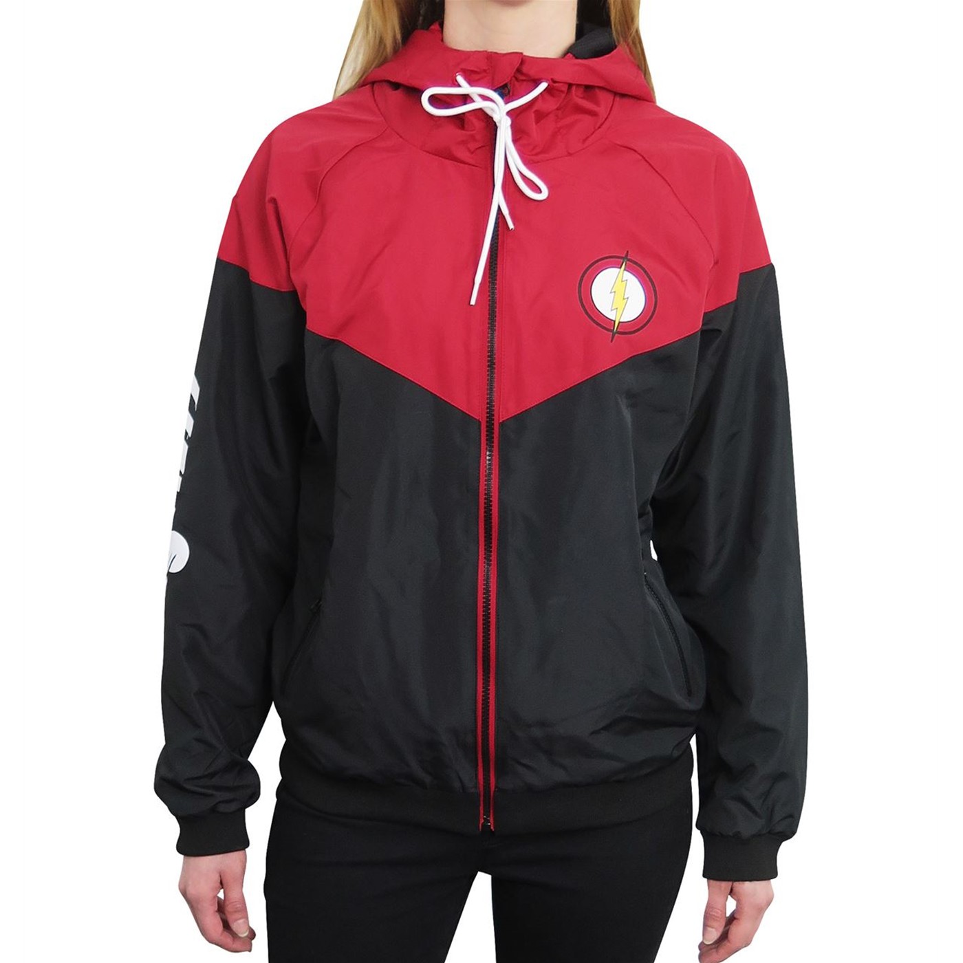 Flash Red & Black Women's Hooded Windbreaker, Red