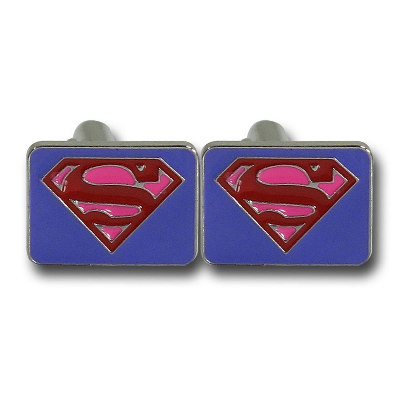 Superman Red & Purple Symbol Square Cufflinks, Blue