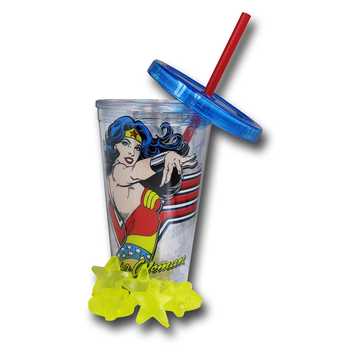 Wonder Woman 16oz Cold Cup with Reusable Ice Cubes, Blue