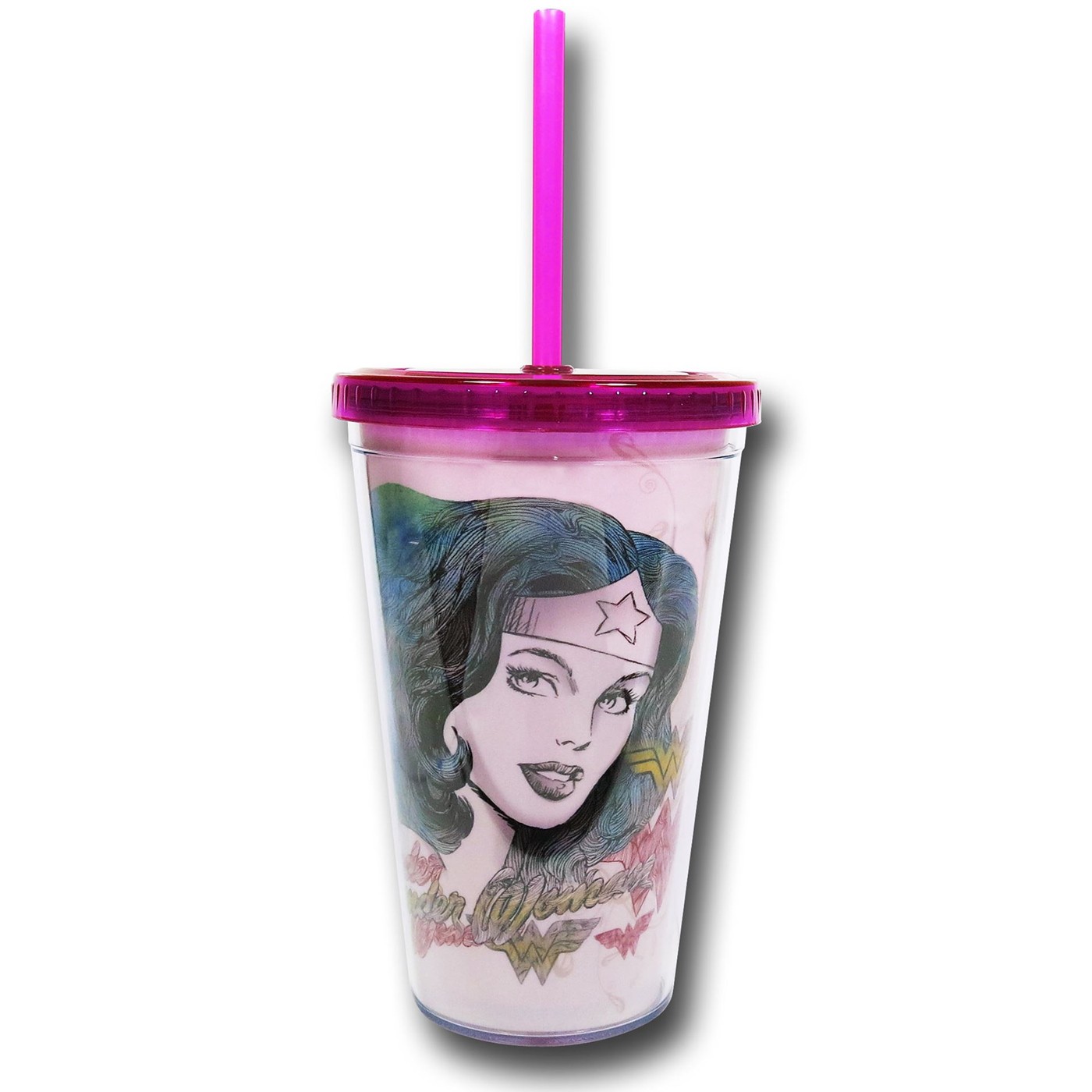 Wonder Woman Sketch Cold Cup With Straw, Purple