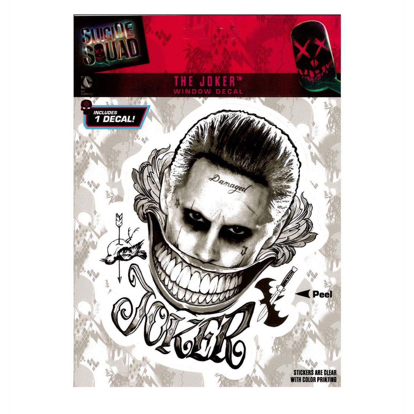 Suicide Squad Black and White Joker Car Window Decal, Black