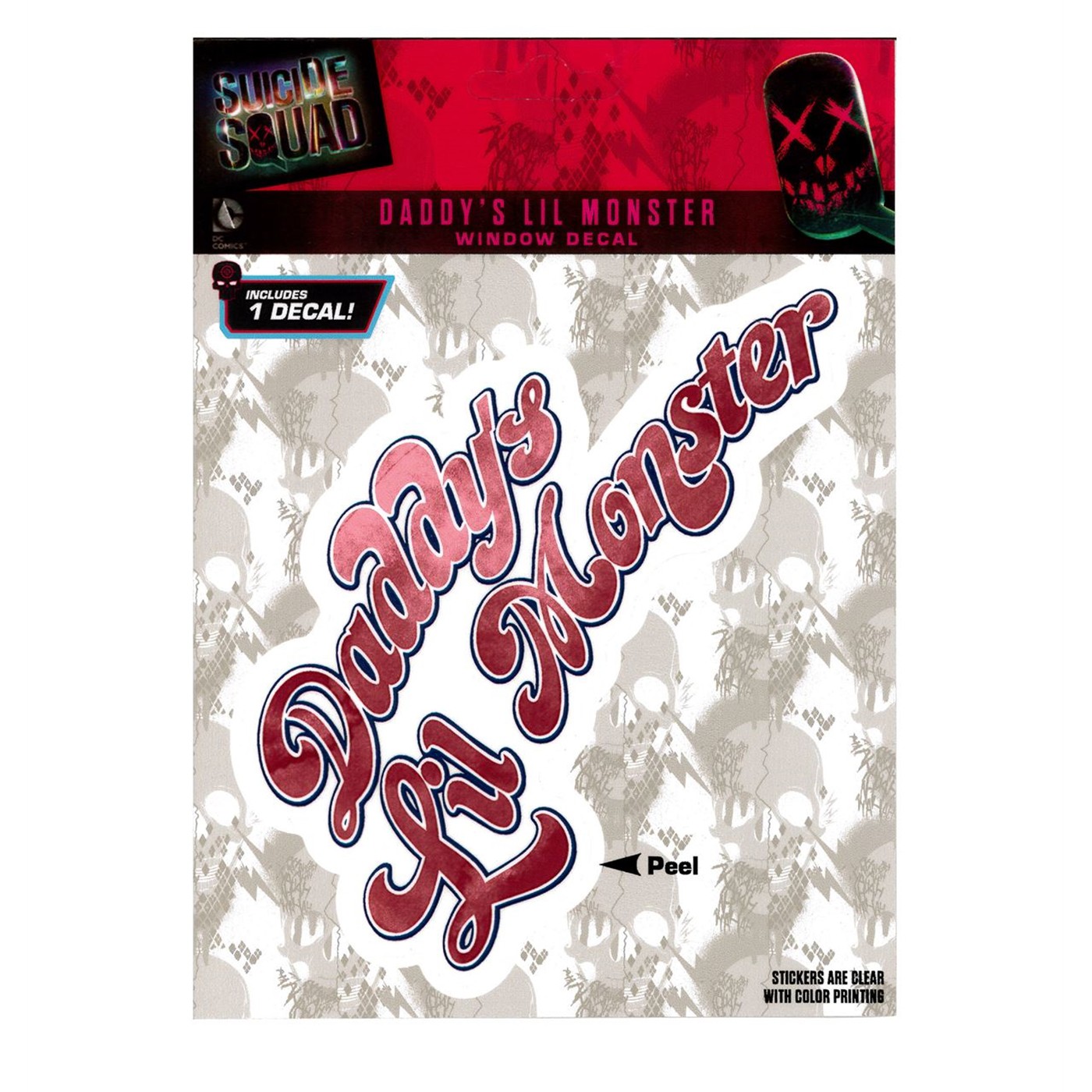 Suicide Squad Daddy's Little Monster Car Window Decal, Red