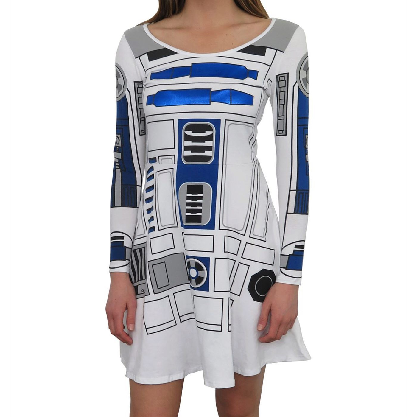 Star Wars R2D2 Long Sleeve Women's Skater Dress, White