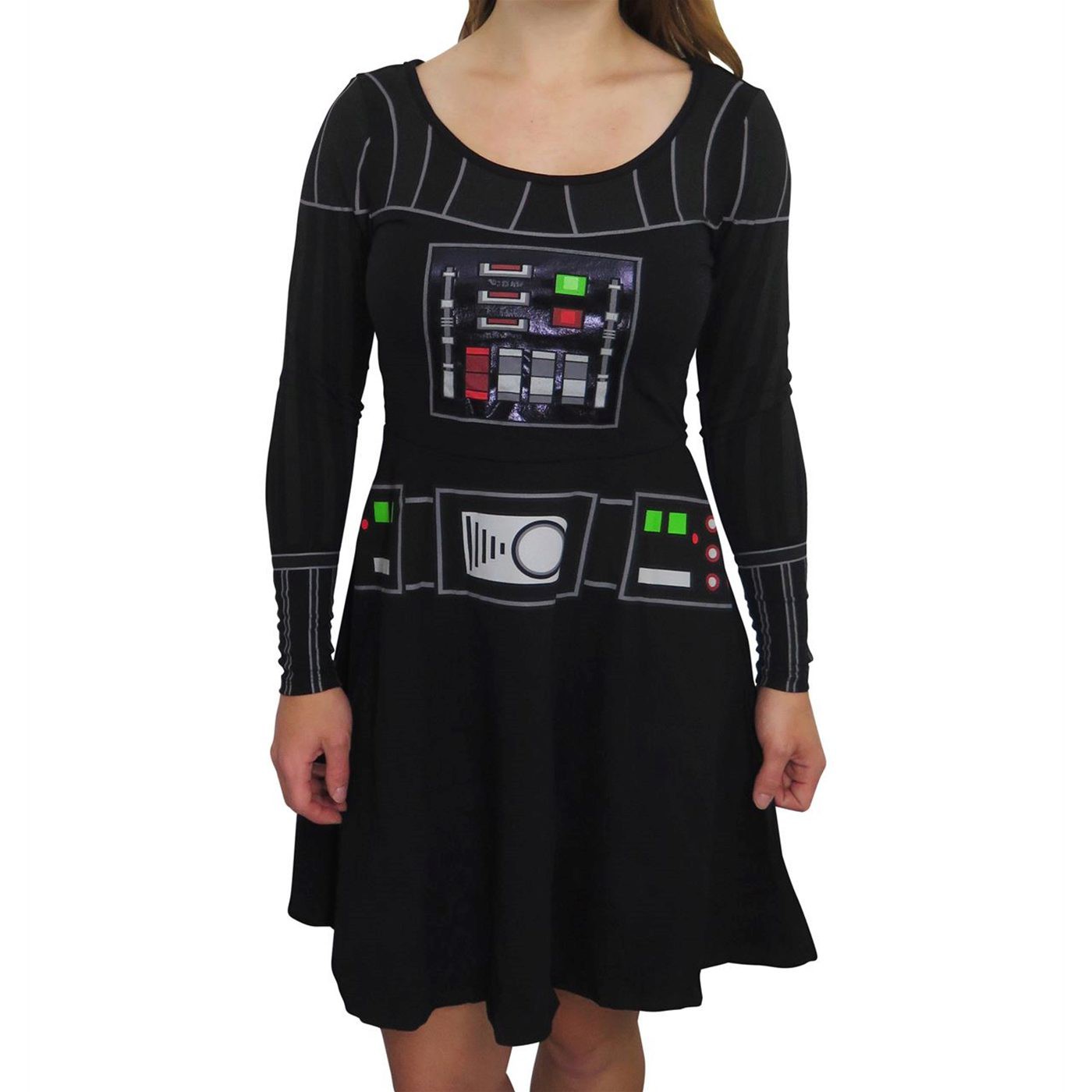 Star Wars Darth Vader Long Sleeve Women's Skater Dress, Black