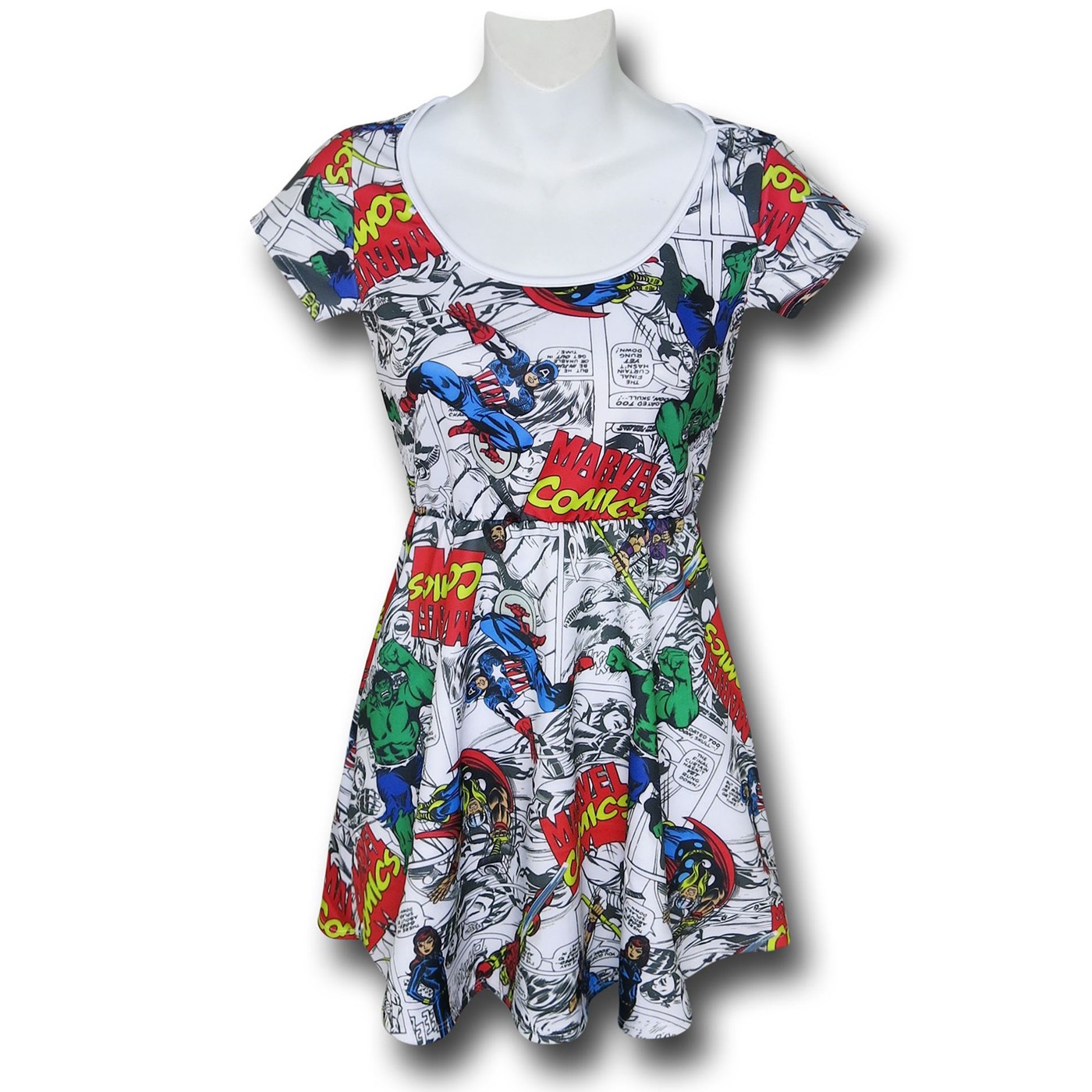 Marvel Logos & Characters Skater Dress, White