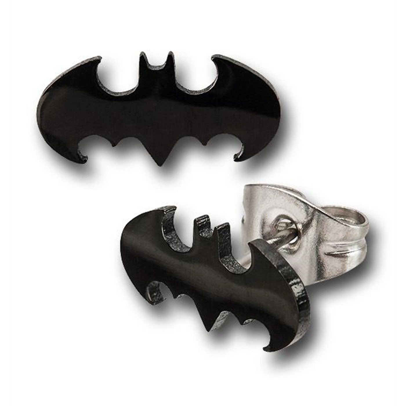 Batman Black Die-Cut 316L Surgical Steel Stud Earrings, Black