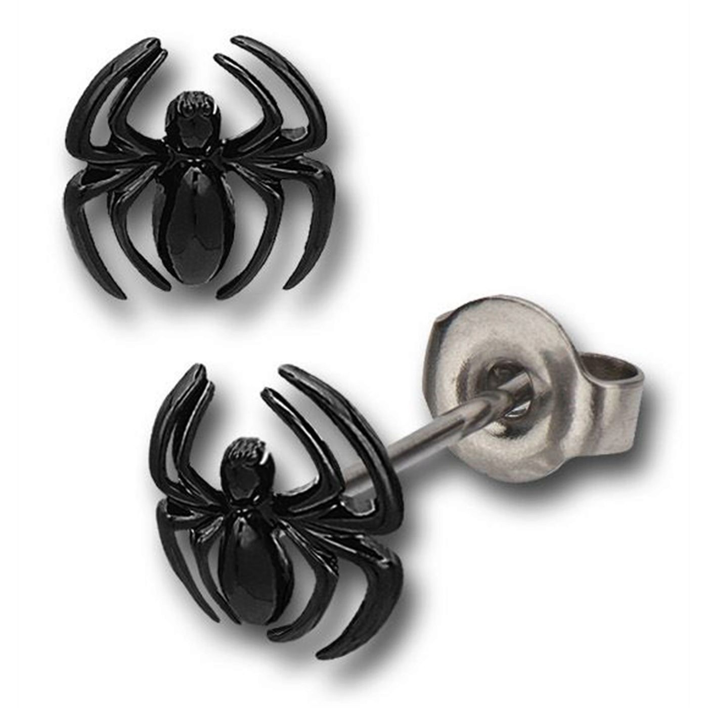 Spiderman Black Spider 316L Surgical Steel Stud Earrings, Black