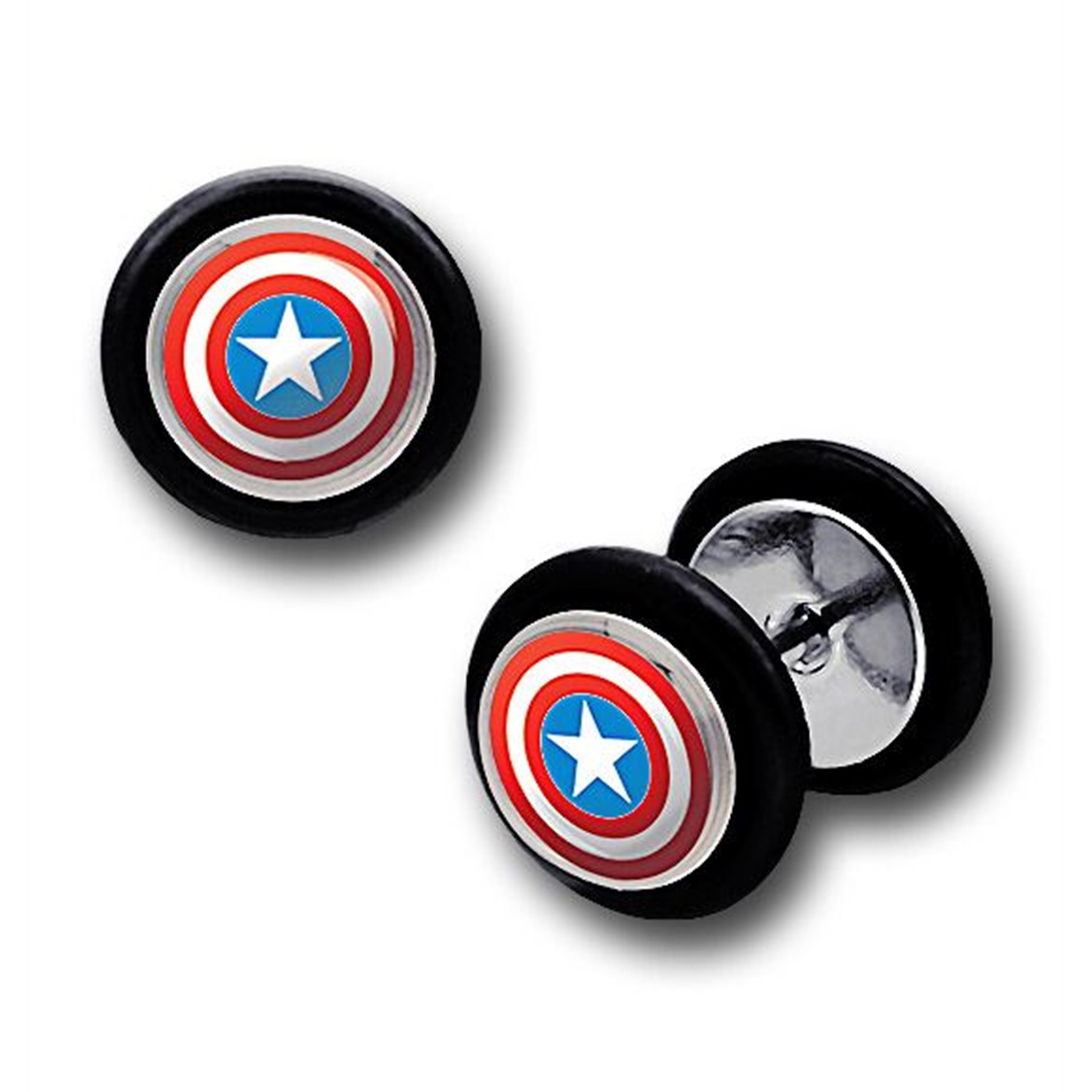 Captain America 316L Surgical Steel Fake Plugs, Black