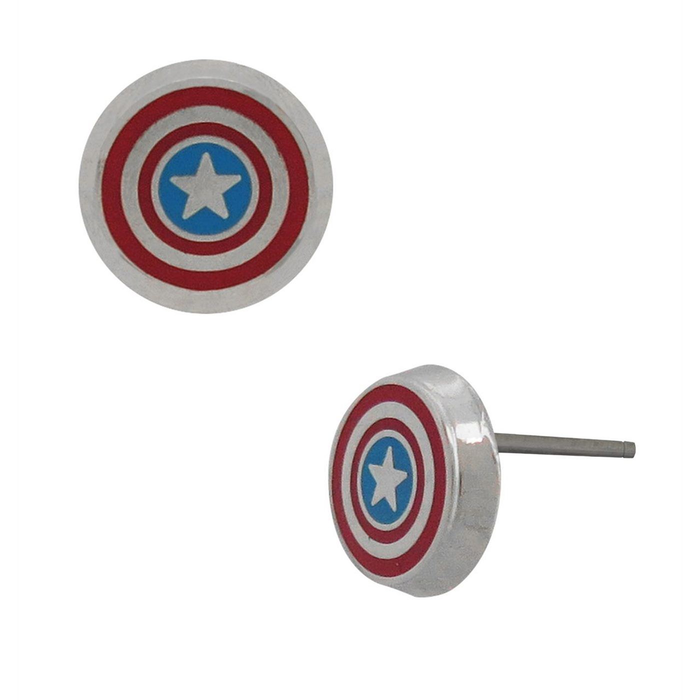 Captain America Shield Stainless Steel Stud Earrings, Red
