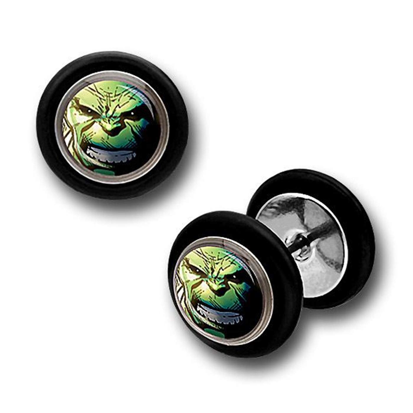 Hulk Face 316L Surgical Steel Earrings Fake Plugs, Black