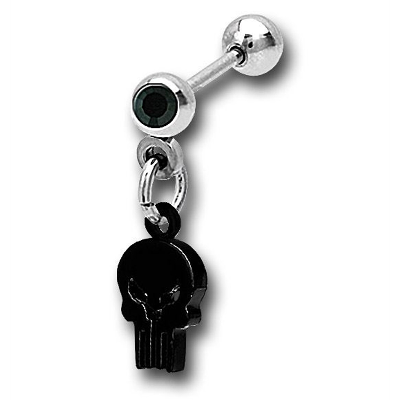 Punisher Skull Symbol 316L Surgical Steel Cartilage Earring, Black