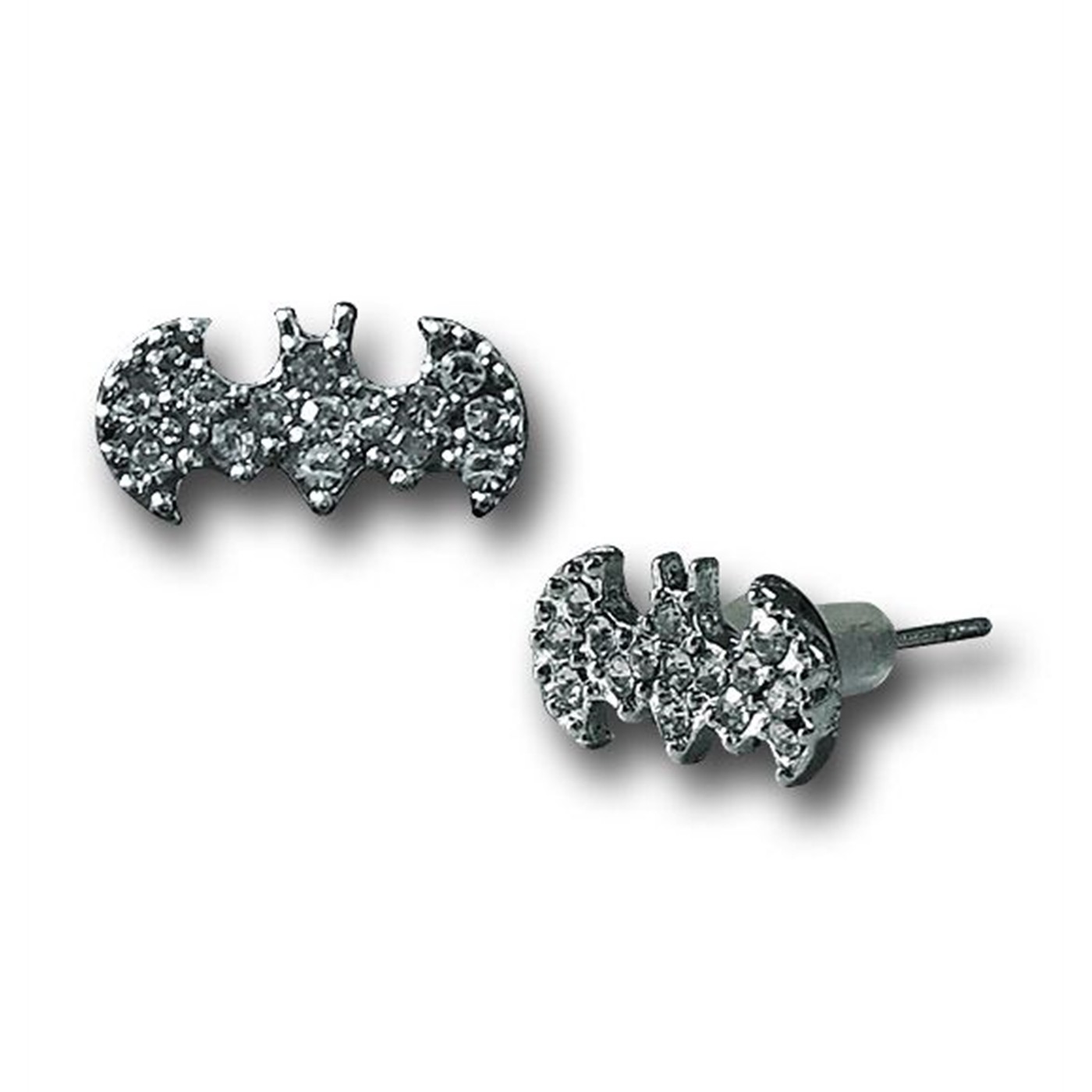 Batman Symbol Bling Stud Earrings, Grey