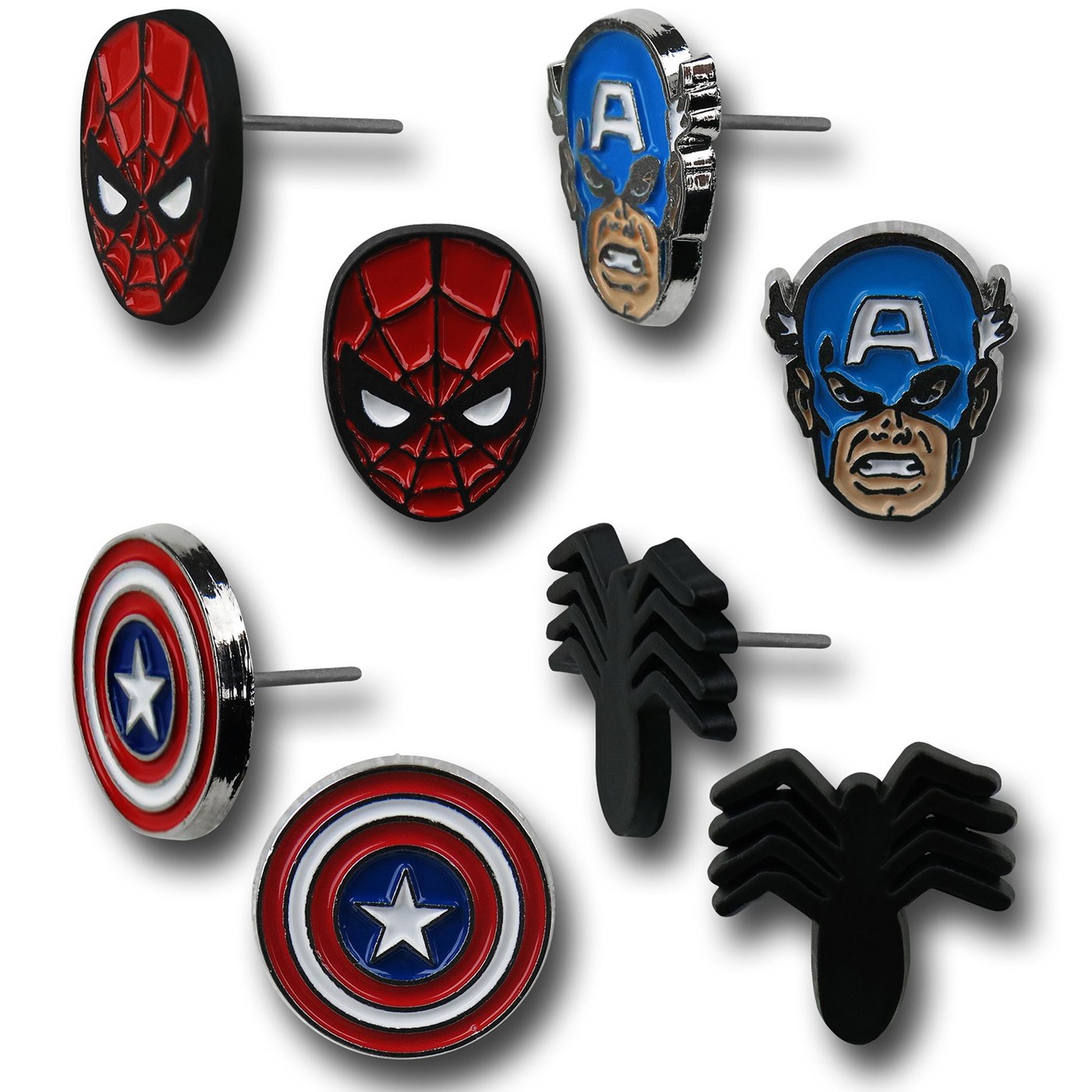 Captain America & Spiderman 8-Piece Earring Set, Blue