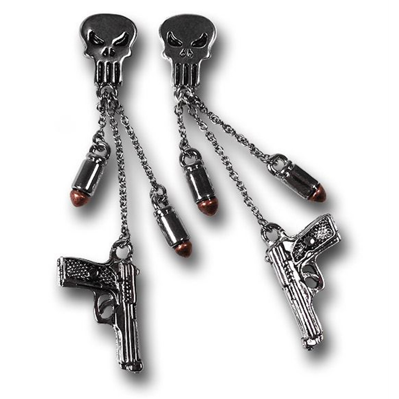 Punisher Dangling Gun Earrings, Grey