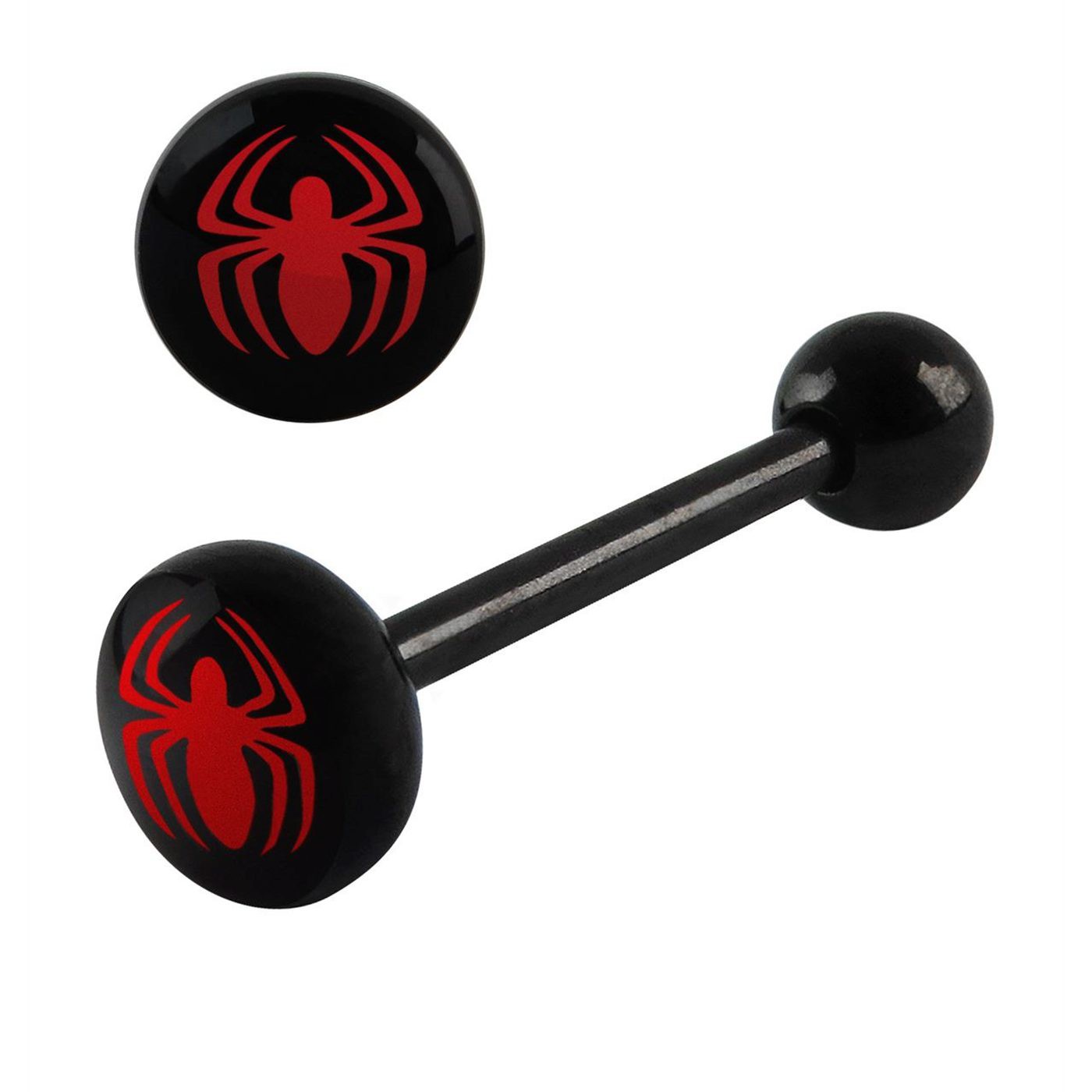 Spiderman Red and Black Barbell Earring, Black
