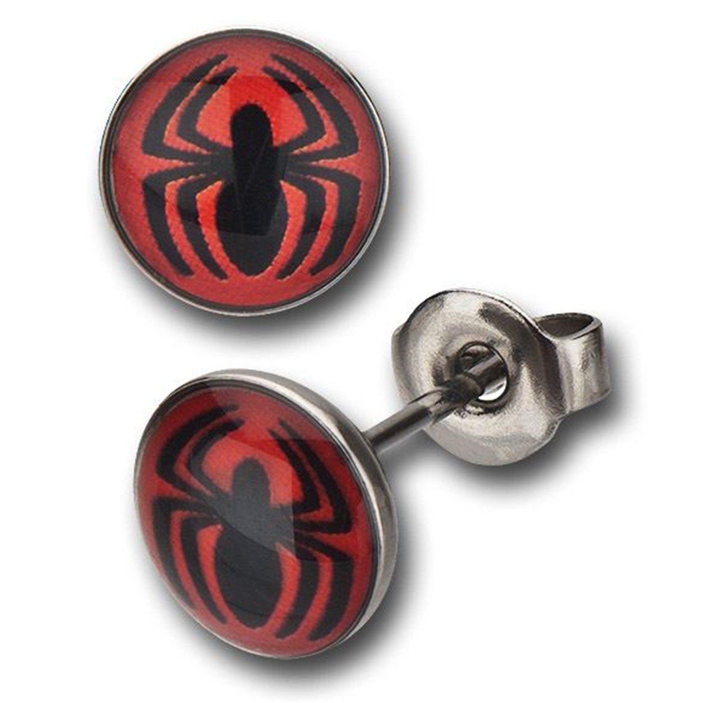 Spiderman Symbol 316L Surgical Steel Stud Earrings, Red