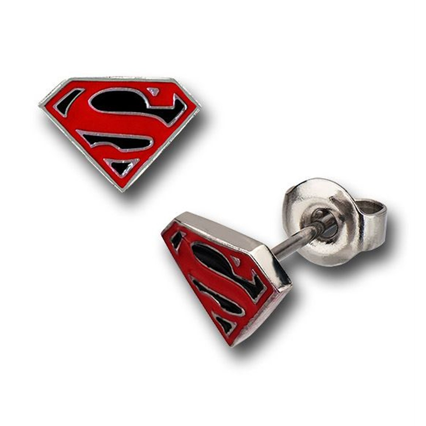Superman Black and Red Epoxy Symbol Stud Earrings, Red