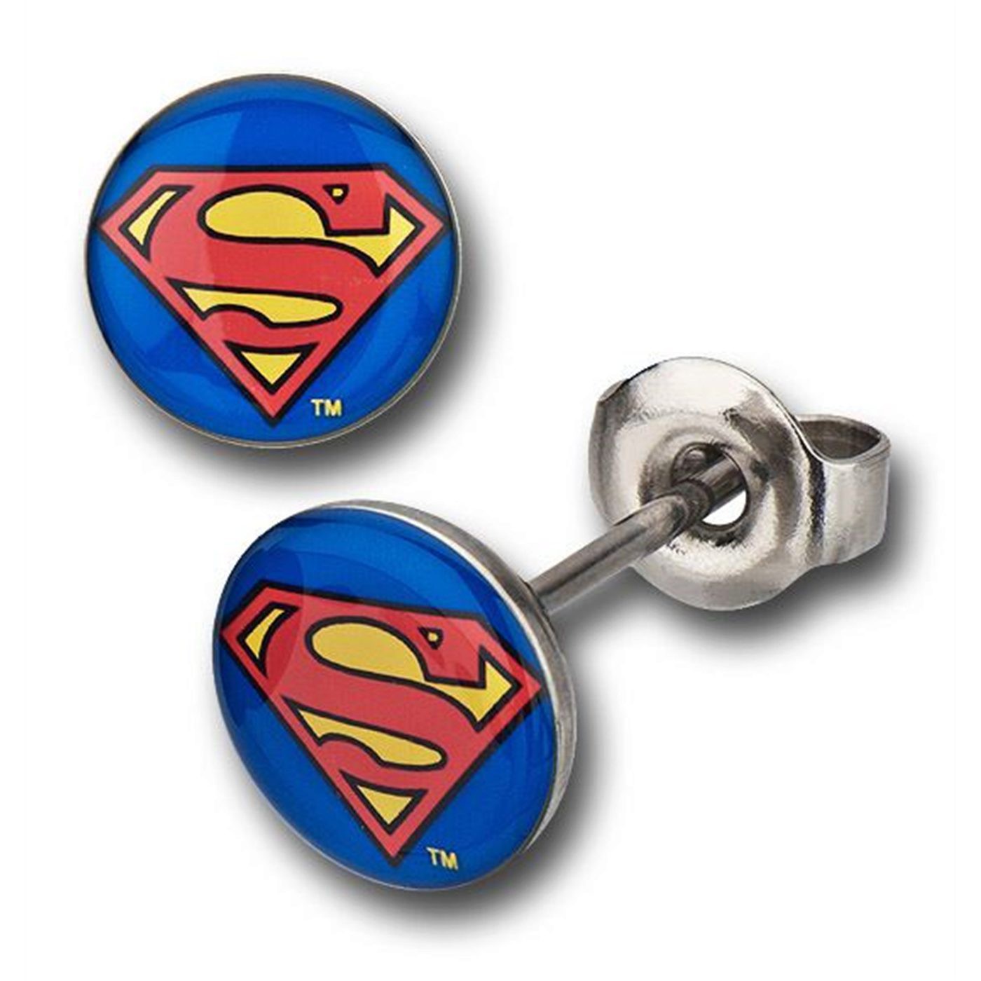 Superman Symbol 316L Surgical Steel Stud Earrings, Blue
