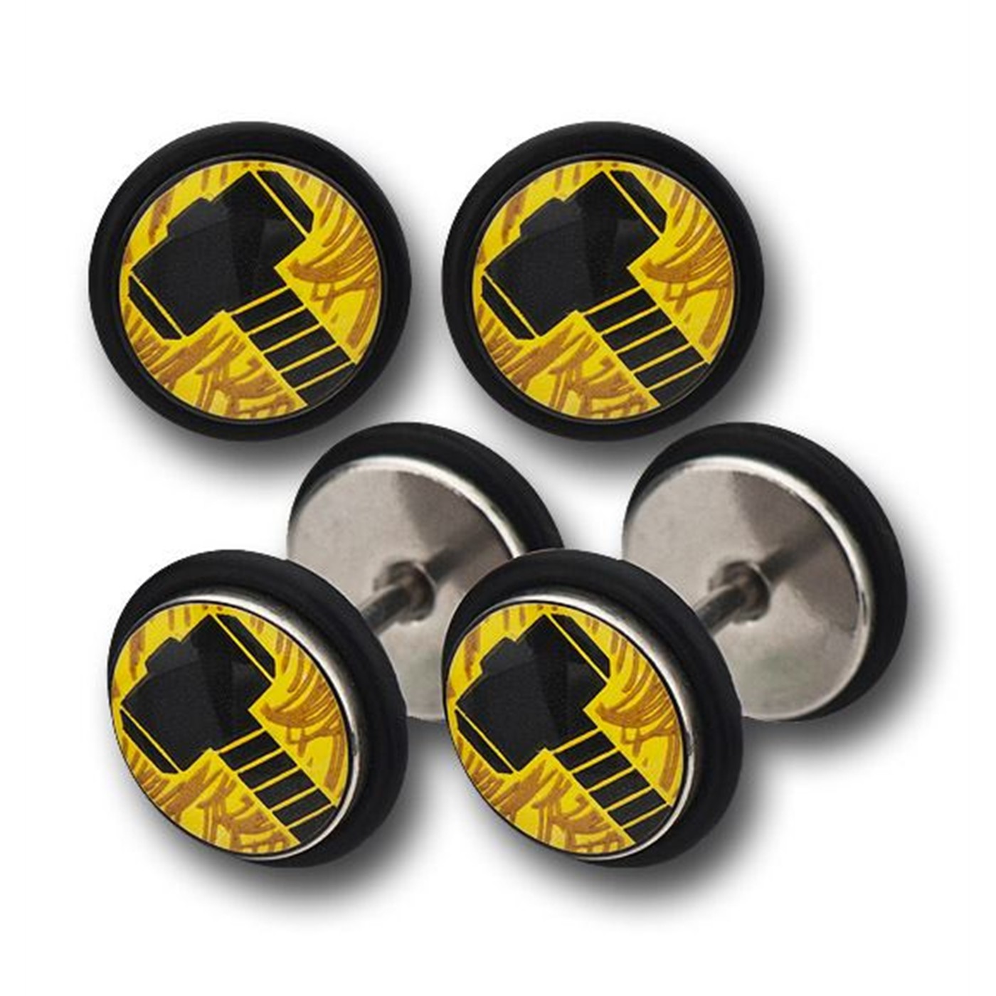 Thor Black Mjolnir 316L Surgical Steel Fake Plugs, Black
