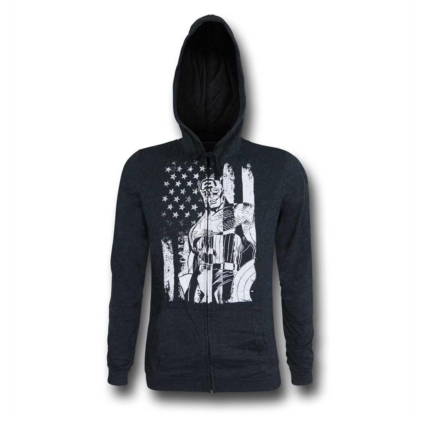 Captain America Flag Factory Second Men's Zipper Hoodie, Black