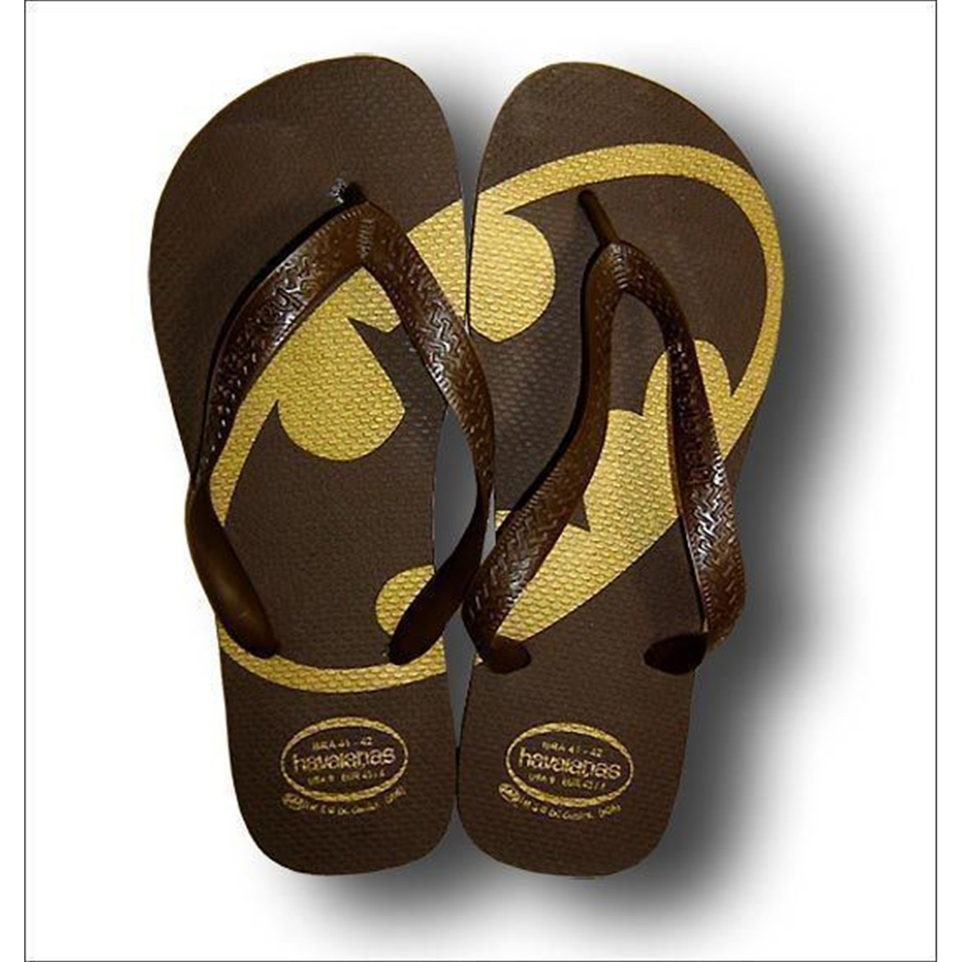 Batman Havaianas Gold and Brown Sandal Flip Flops, Brown