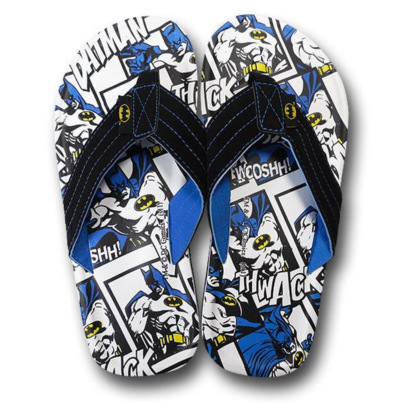 Batman Comic Images Flip Flops, Blue