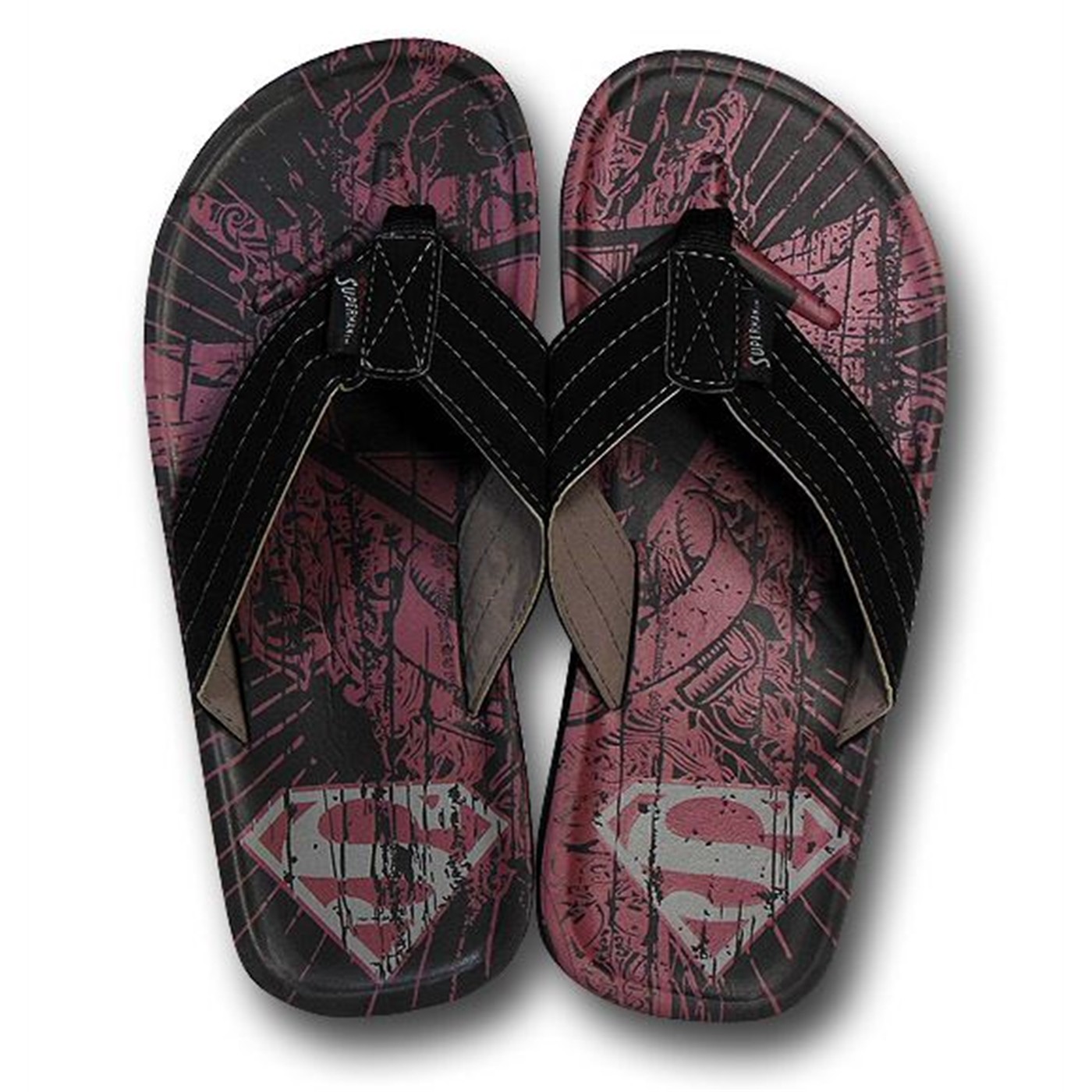 Superman Red Crest Nubuck Sandals, Black