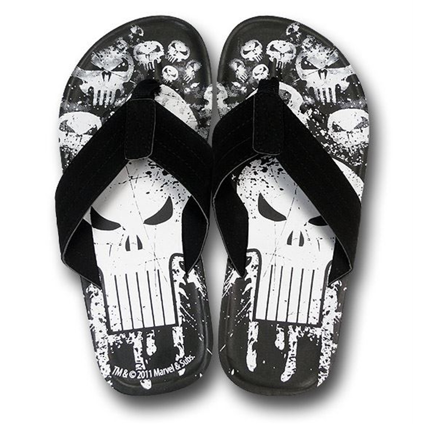 Punisher Skull Symbol Flip Flops, Black