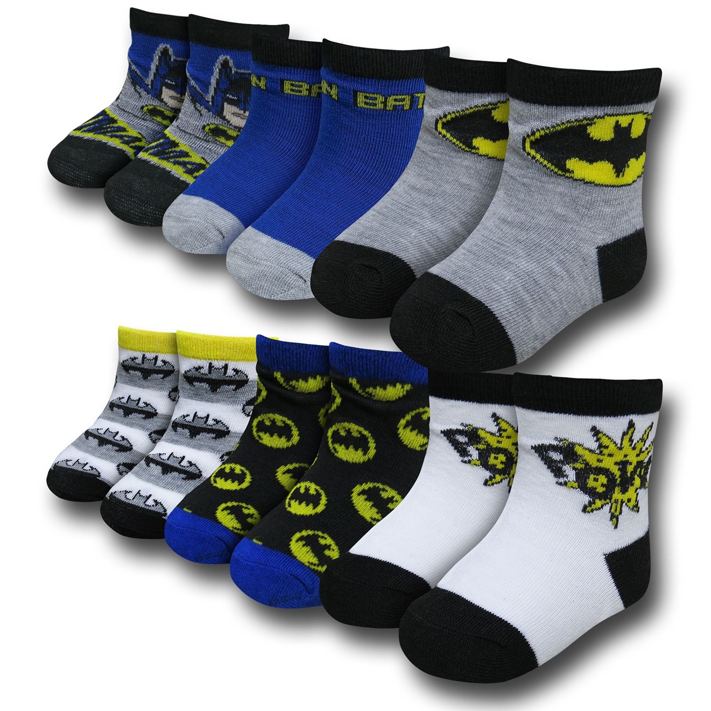 Batman Pow and Symbols Infant 6 Pack Socks, White