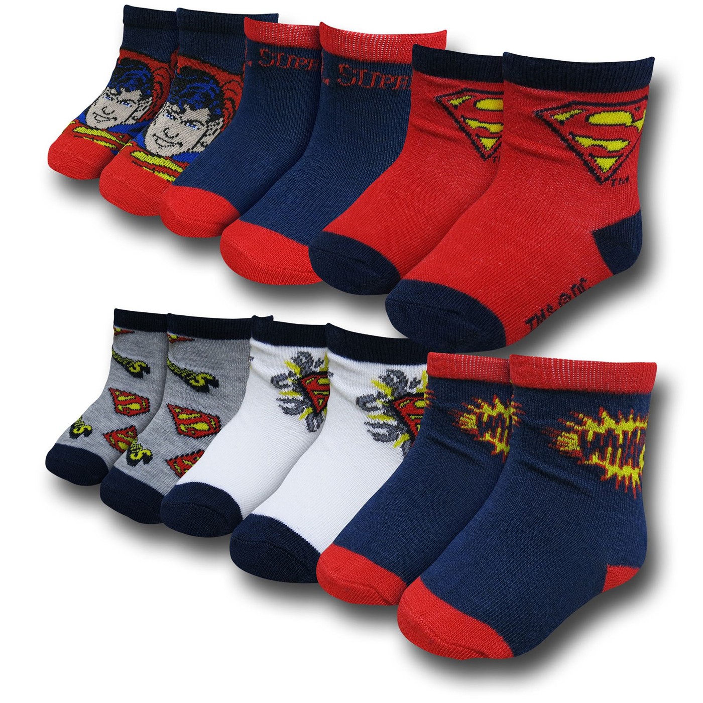 Superman Whap and Symbols Infant 6 Pack Socks, Blue