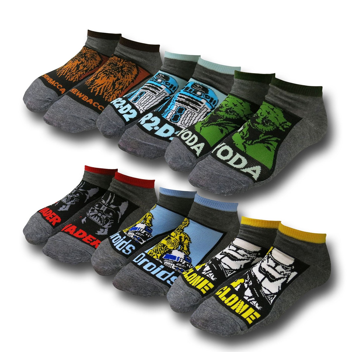 Star Wars Faces & Names 6 Pair Kids Socks, Grey