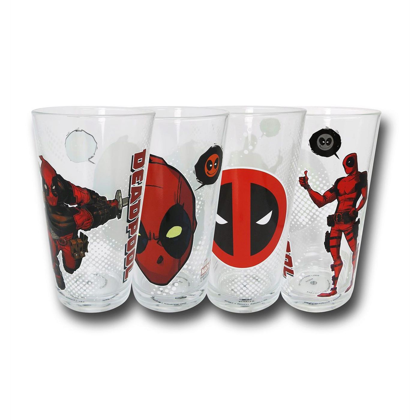 Deadpool Image and Symbols Pint Glass Set of 4, Red