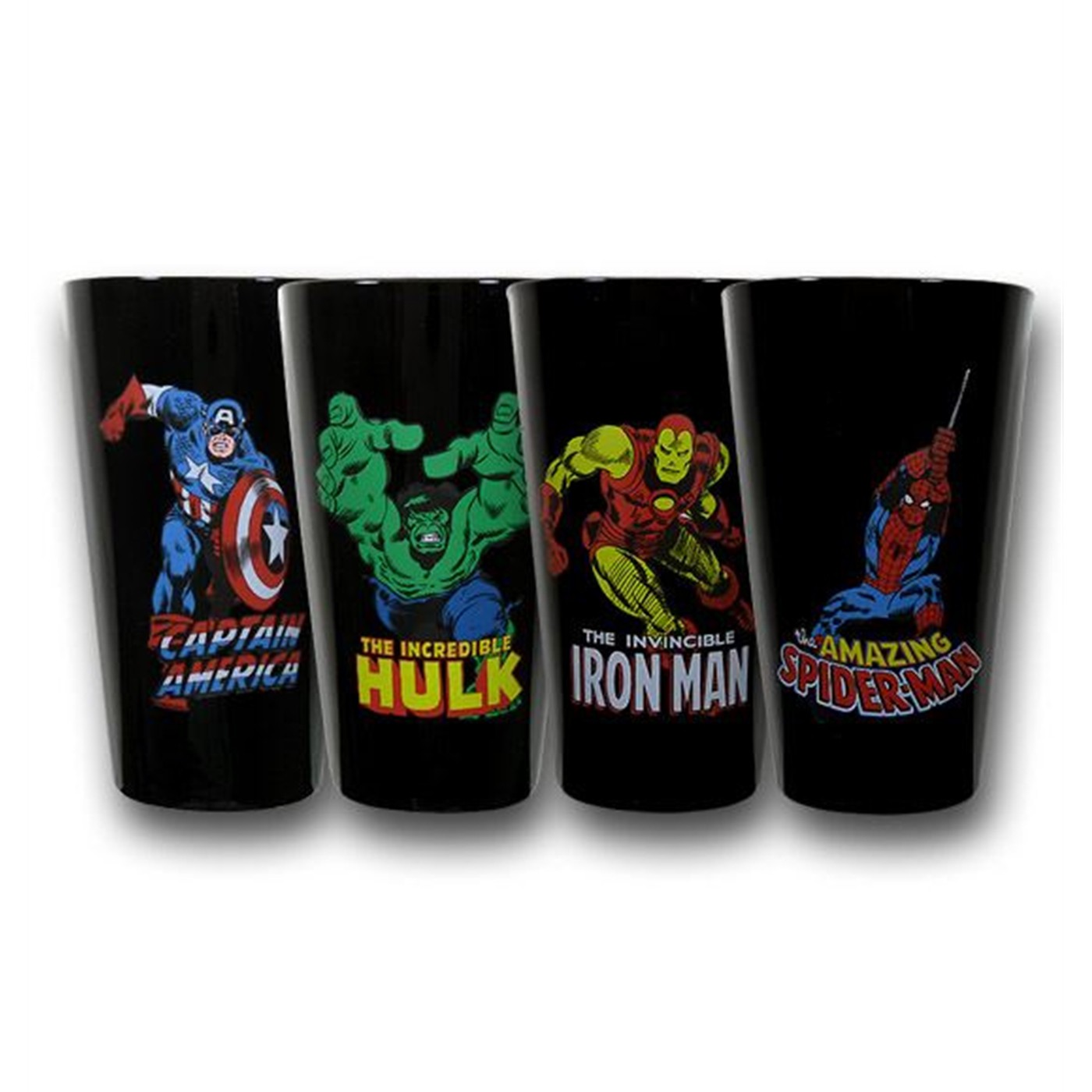 Marvel Heroes 16oz Black Glass Tumblers Set of 4, Black