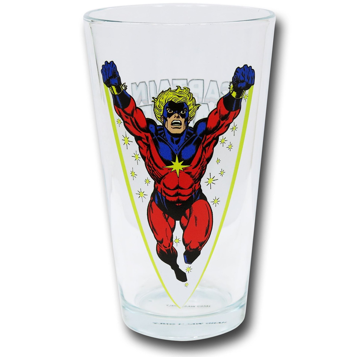 Captain Marvel Clear Pint Glass, Blue