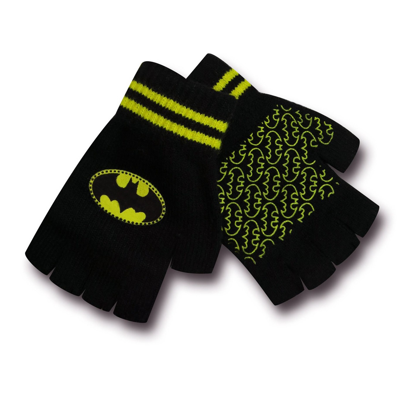 Batman Men's Black and Yellow Fingerless Gloves, Black
