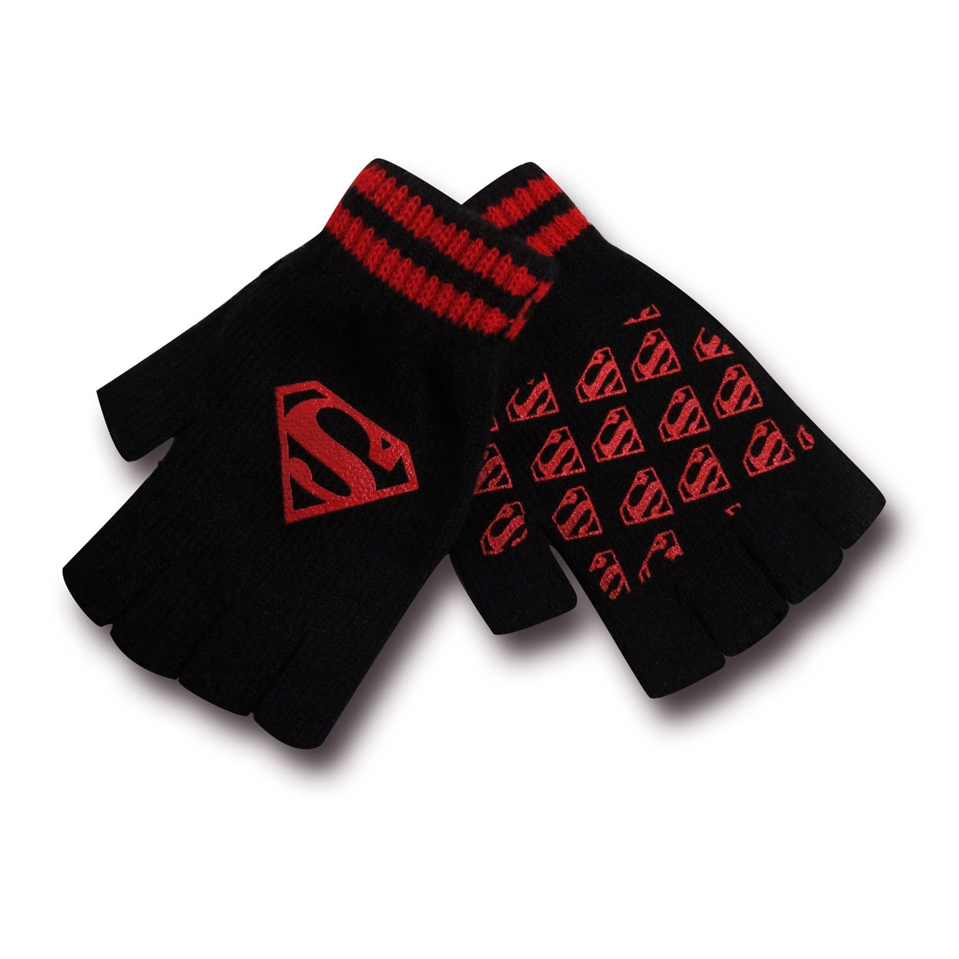 Superman Men's Black and Red Fingerless Gloves, Black