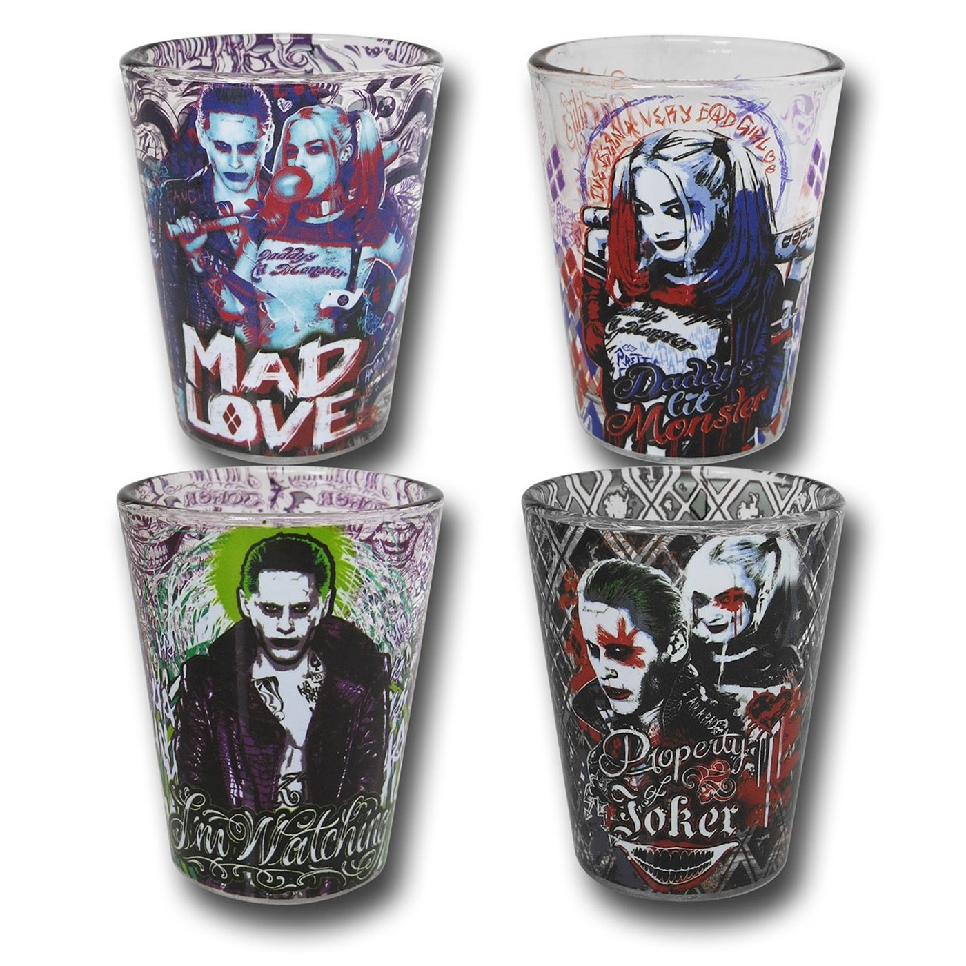 Suicide Squad Character Mini Glass 4-Pack, Black