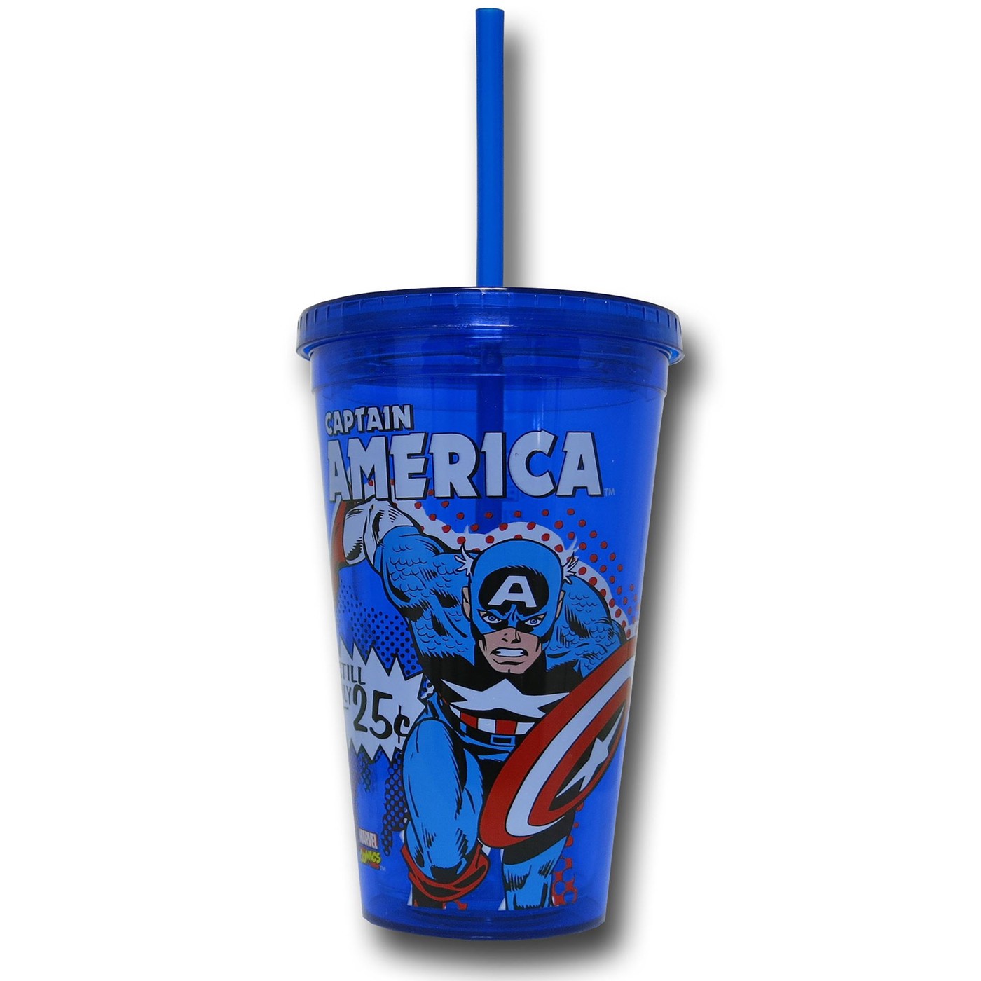 Captain America Retro 16oz Cold Cup with Straw, Blue