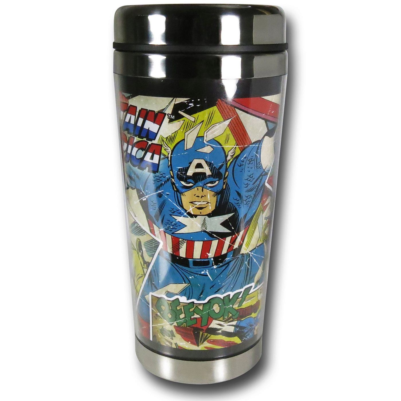 Captain America Silver Top Travel Mug, Blue