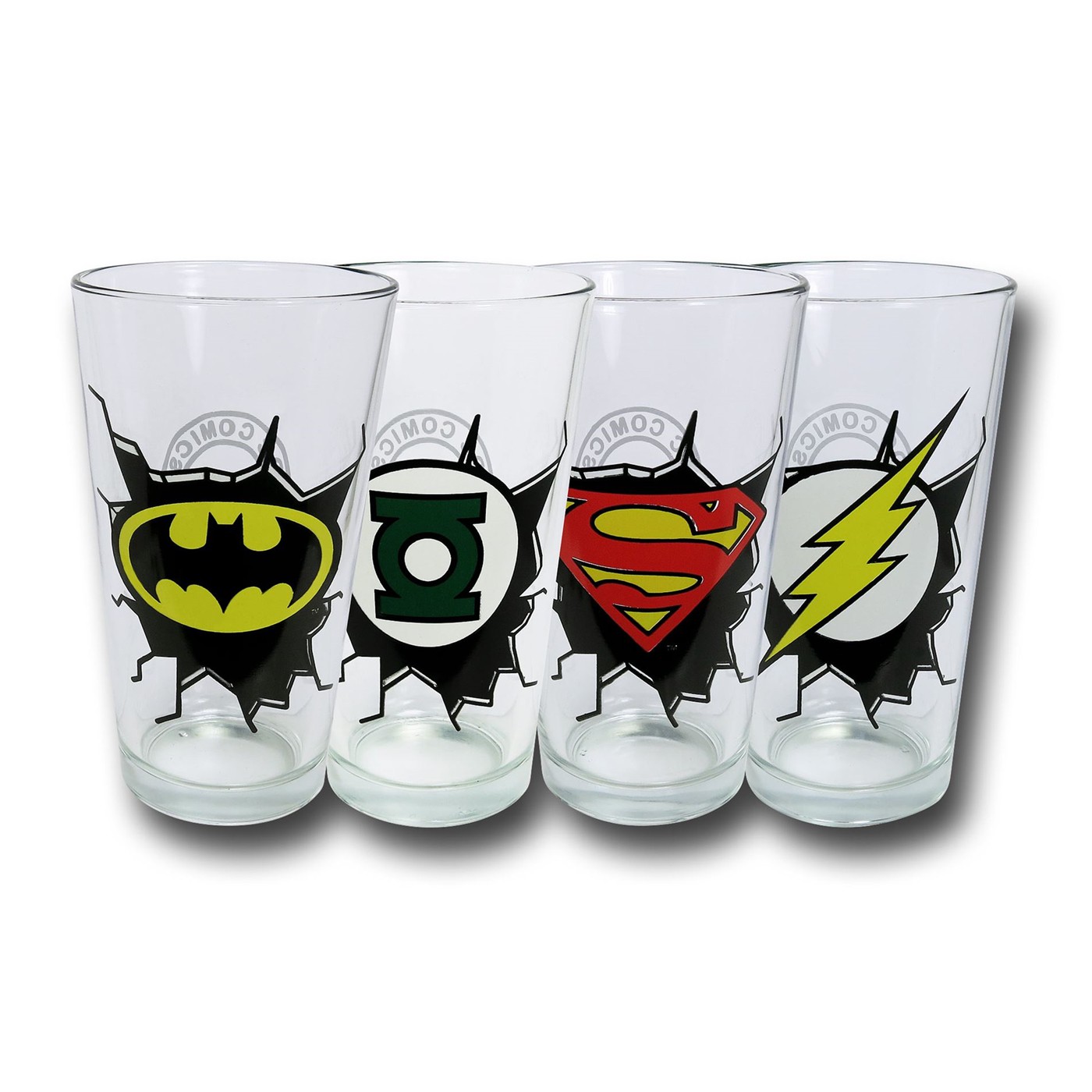 DC Breakout Logos Pint Glass 4-Pack, Yellow