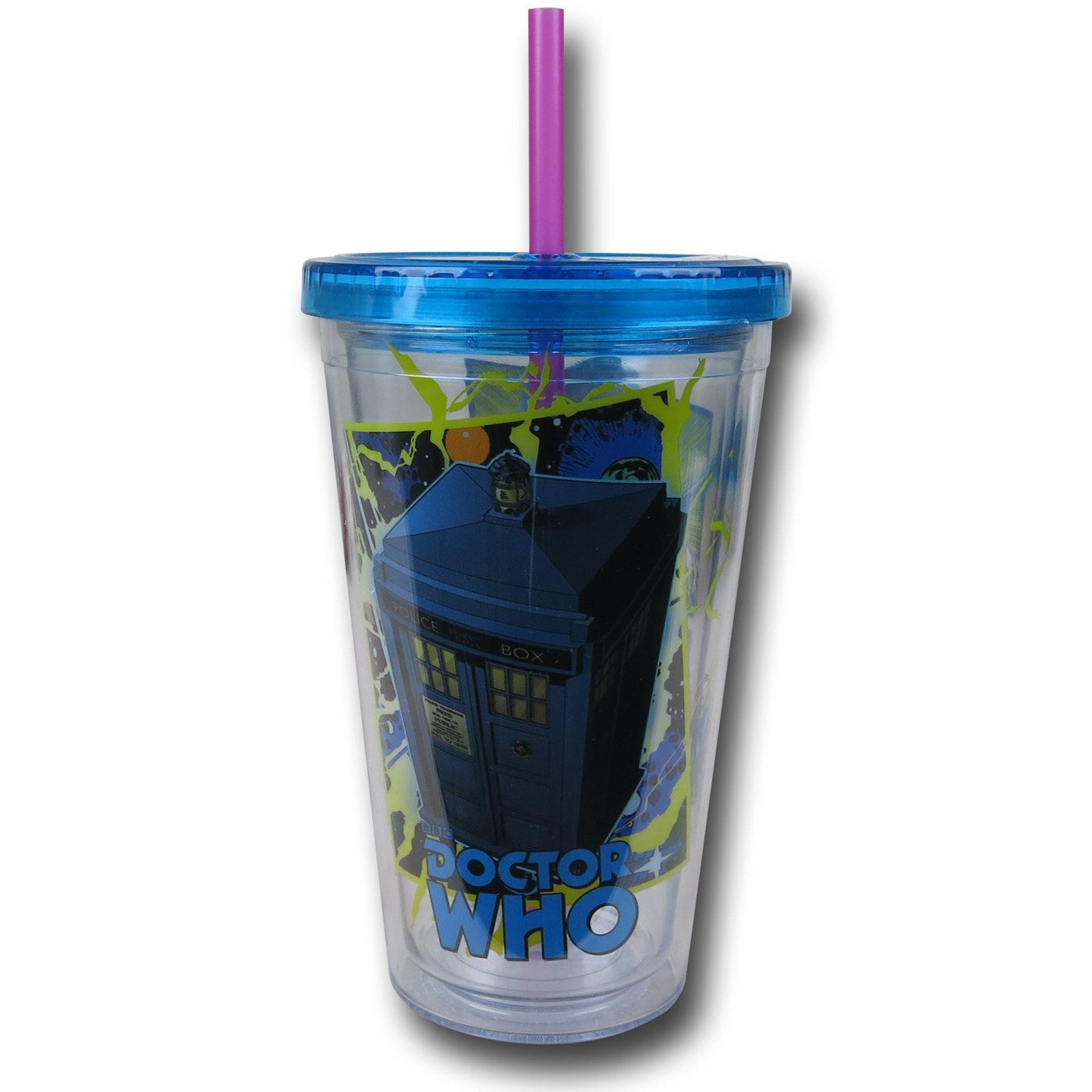 Doctor Who Comic Collage 18oz Acrylic Cold Cup, Blue
