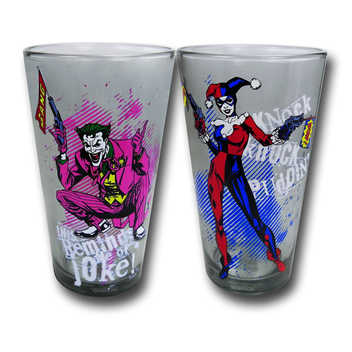 Joker and Harley 2pc Pint Glass Set, Black