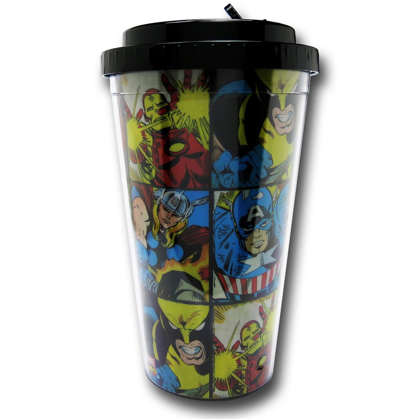 Marvel Hero Grid Flip Straw 16oz Acrylic Cold Cup, Black