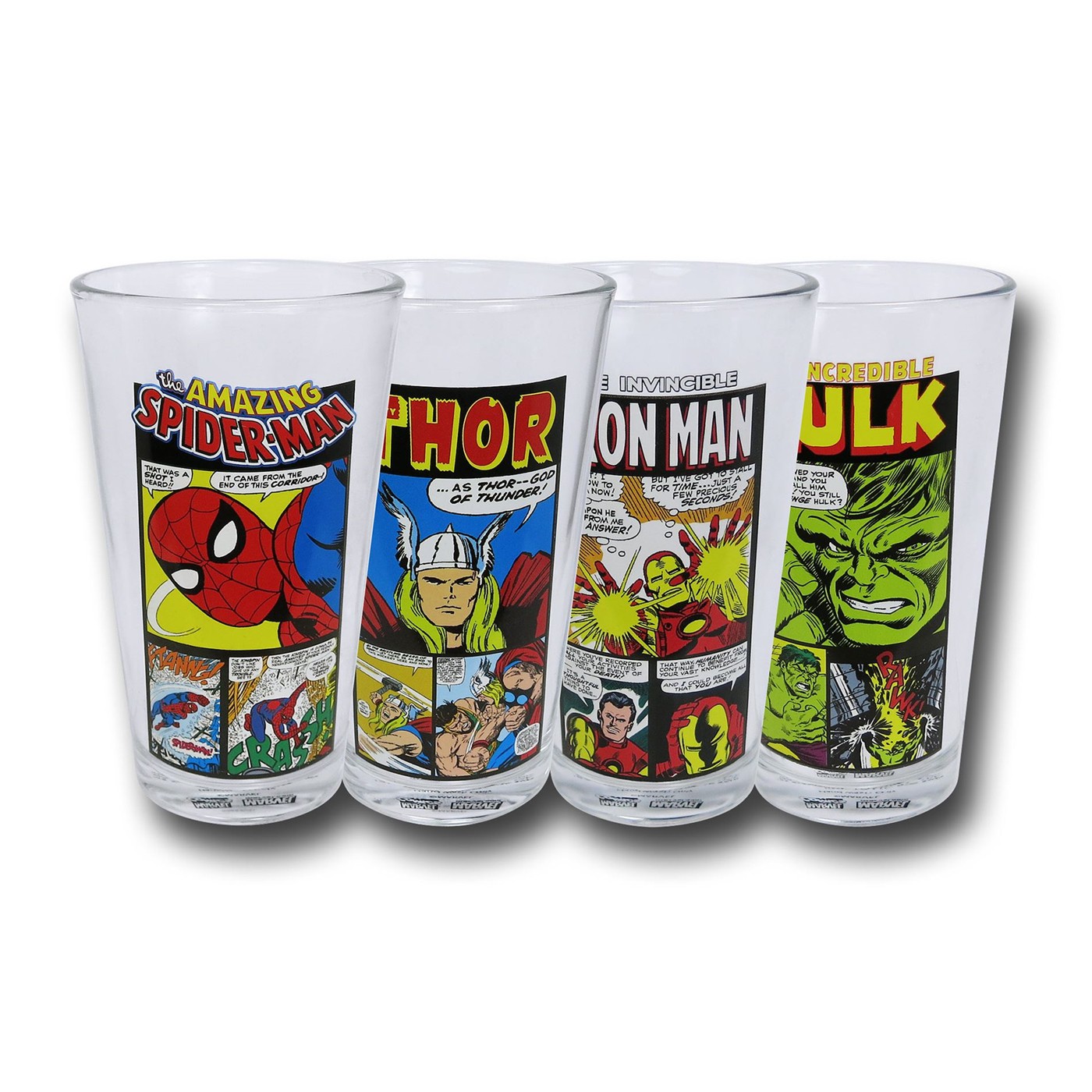 Marvel Heroes Comic Panels Pint Glass 4pk, Yellow
